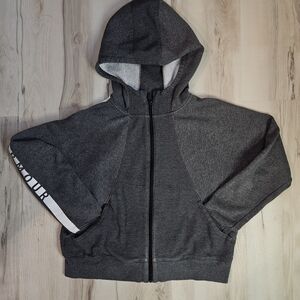 Under Armour Girls Large Gray Ribbed Fleece Full Zip Hoodie Sleeve Spellout